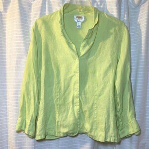 Talbots Womens Irish Linen Button-Up Blouse Size 16 Light Green Casual Comfort